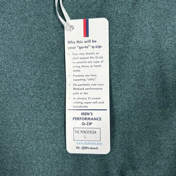 Rhoback Quarter Zip Pullover Mens Large Green NWT The Ponderosa Performance Golf - Picture 5 of 5